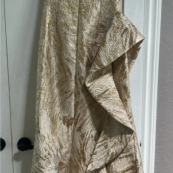 Donna Karan Metallic Gold Strapless Ruffle Maxi Dress - Picture 4 of 6